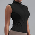 Women Zipper Yoga Shirts Solid Stand Up Collar Elastic Slim Fit Sports Jacket Breathable Sleeveless Sunscreen Workout Clothes