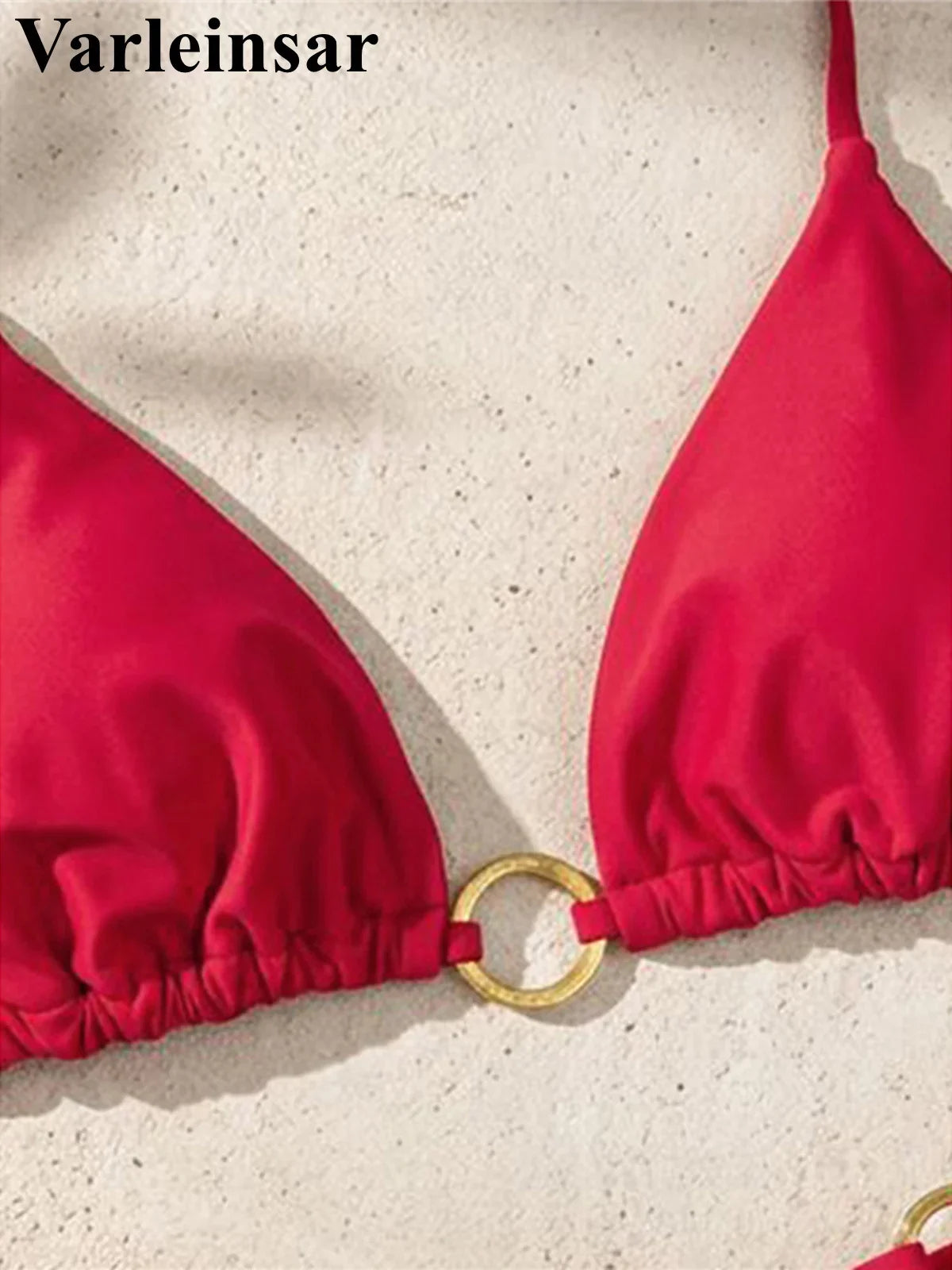 XS - L Halter Metal Ring Mini Thong Bikini Female Swimsuit Women Swimwear Two-Pieces Bikini Set Bather Bathing Suit Swim V8107