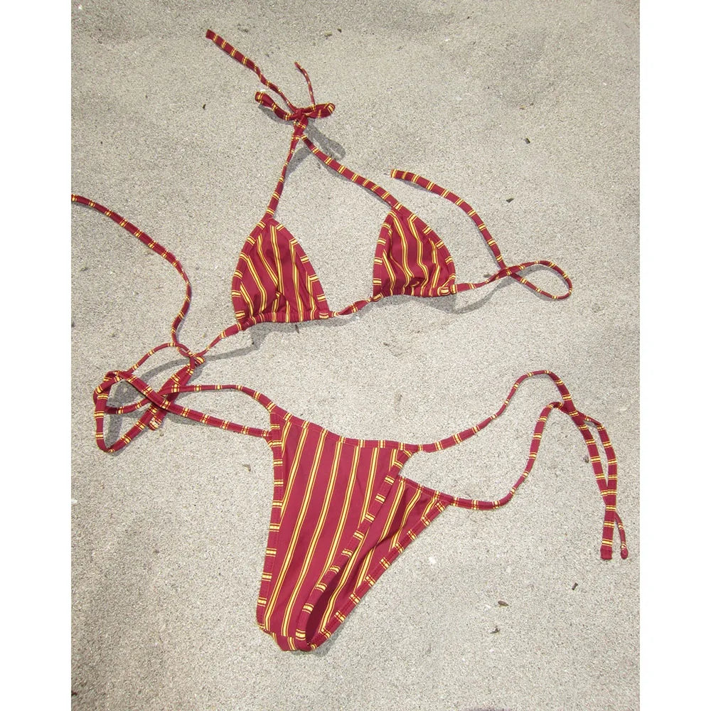 Micro Bikinis 2026 Push Up Swimsuit For Women Sexy Swimwear Brazilian Bikini Set Stripe Print Biquini Swimsuit Summer Beachwear