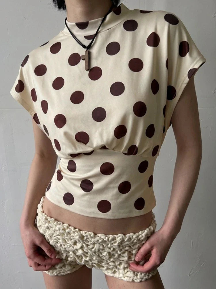 FDYOUI Women's O-neck Polka Dot T-shirt 2026 Summer O-neck Drop-sleeve Tunics Tops Fashion Loose Corset Tee Shirts Female Top
