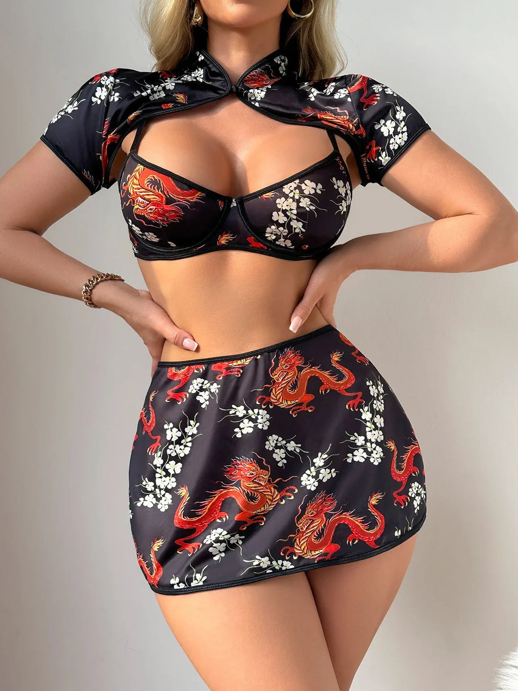 Women's New Sexy Uniform Sexy Hot Series Ethnic Style Pattern Skirt Sets Pure Desire Casaul Short Sleeved Skirt Sets Charm 24PB