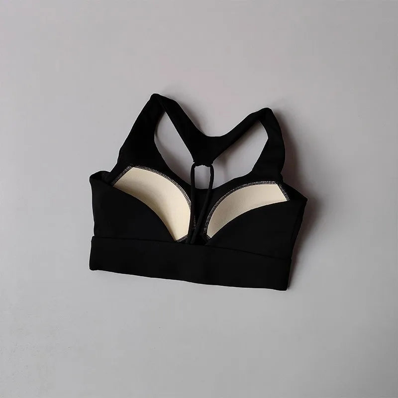 Women's Sexy Slim Strap Yoga Sports Bra Shock-Absorbing Gathered Back Design for Training Run Integrated Beautiful Back Style