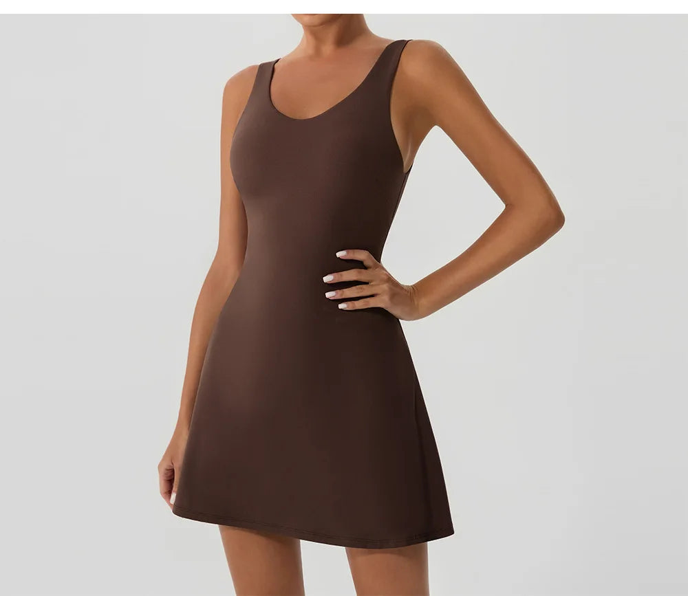 Tennis Fitness Dresses Women Fake Two Piece Sports Dress Outdoor Casual High Elasticity  Running Yoga Golf Mini Skirts