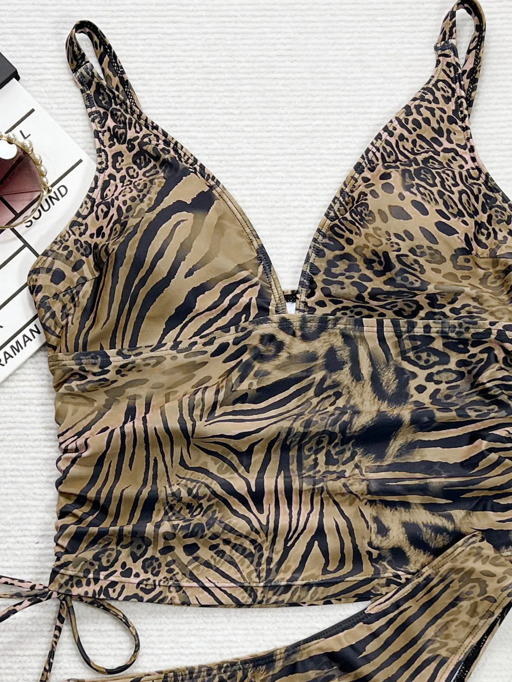 2026 Summer Women Leopard Print Swimsuit Sexy Deep V Neck Drawstring Bathing Suit Swimwear High Waist Push Up Biquini Beachwear