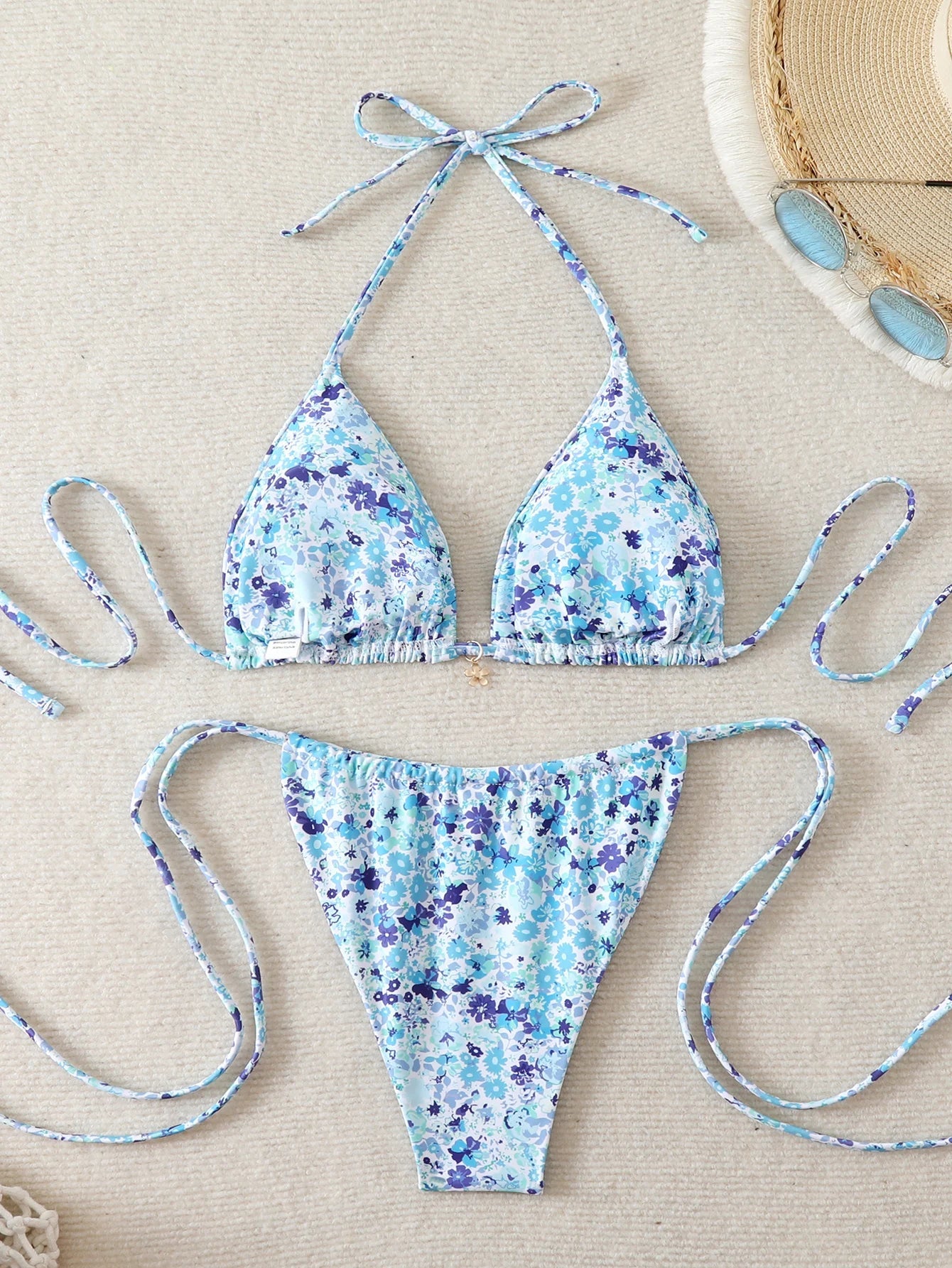 Triangle Halter Thong Bikinis 2026 Women Sexy Printed Swimsuit Floral String Swimwear Female Bathers Bathing Swimming Swim Suit