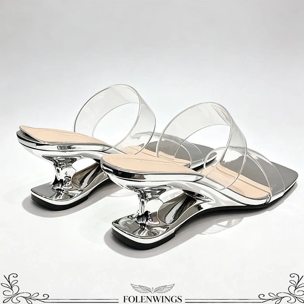Y2K PVC Transparent Designer Sandals Women Shoes Slip On Hollow Wedge Slide Mules Beach Vacation 6cm Comfortable Walking Heels