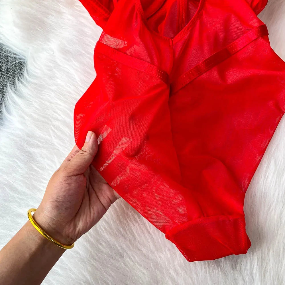 MOYISU Sexy Instagram Viral Bodysuit Women Pure & Sexy Sheer Mesh Halter Push Up Pads Summer Lingerie Euro Style Hot Sale SG