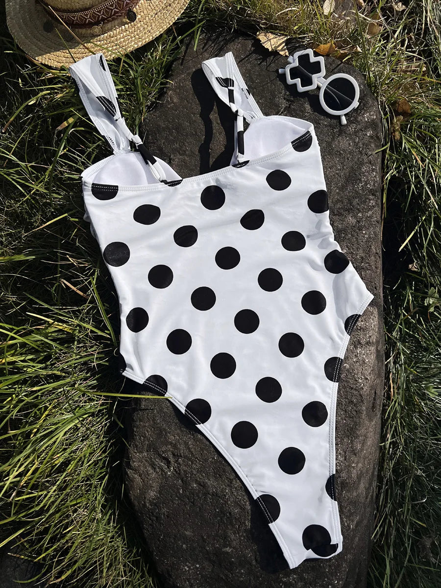 2026 Polka Dot U Neck Women Swimwear One Piece Swimsuit Female Monokini Bather High Leg Cut Bathing Suit Swim Beachwear Bodysuit