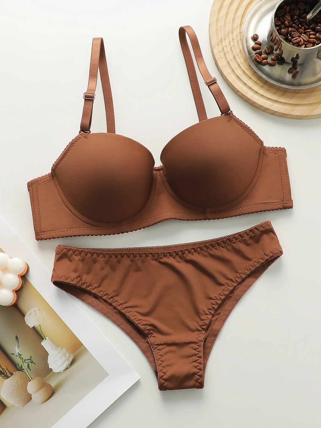 New Hot Selling Solid Color Daily 2-piece Set with Steel Rim push up Bra for Women Underwear Set J2611