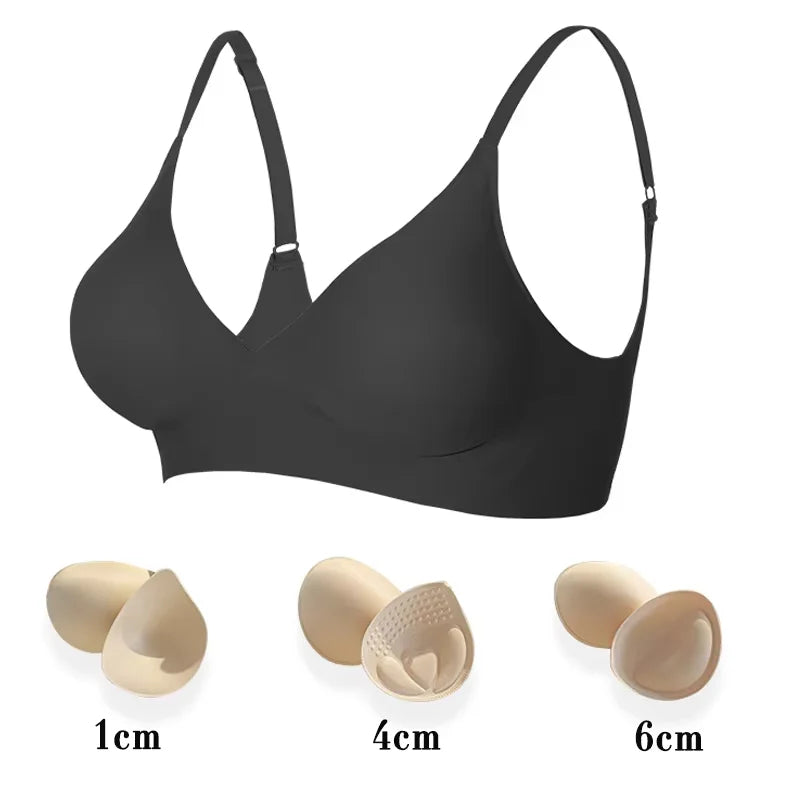 Deep V Jelly Bras Wireless Comfortable Supportive Bra No Underwire Push Up Bralette Seamless Underwear for Women