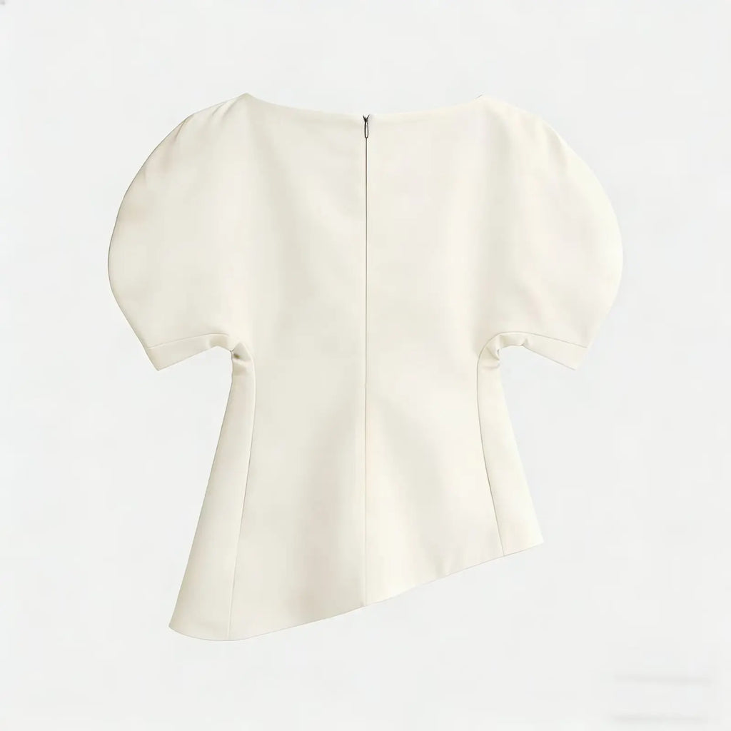 Women's Fashion Casual Short Sleeve Top Women Solid Black Boat Neck Puff Sleeve Hem Top Slim Fit Casual Blouse For Party 0PX4