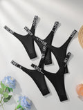 5 PCS Women's sexy thong with low waist smooth letter belt underwear casual comfortable and fun underwear C977
