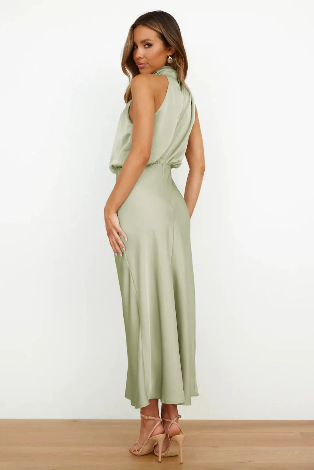 Foridol One Shoulder Turtleneck Tank Satin Women Party Dress Robe Zip Sleeveless Elegant Vintage Folds Women Clothing 2025