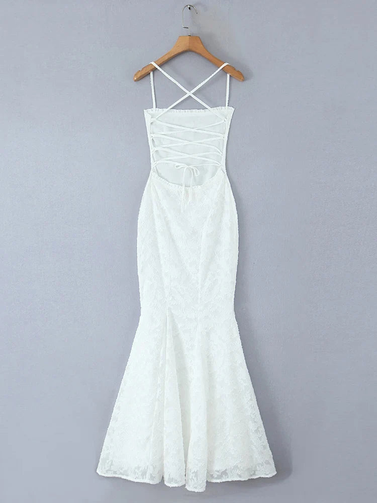 Backless Lace Up Trumpet White Party Dress Vestidos Para Mujer Sexy New in Long Dresses 2025 Spring Summer Elegant Sundress