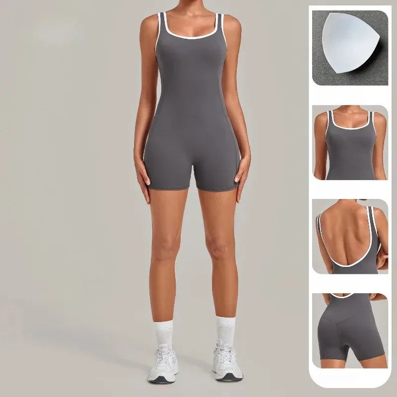 Women's Seamless Yoga Jumpsuits Sports Fitness Gym Sleeveless Backless Hip-lifting Shorts One-piece Training Workout Jumpsuit