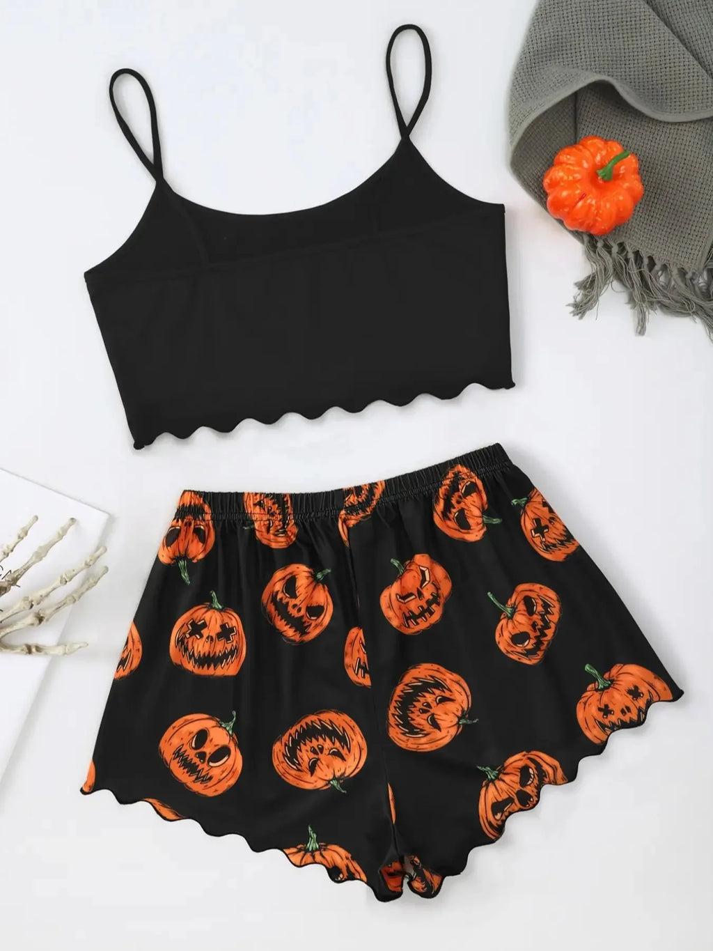 Halloween Devil Pumpkin Print Pajamas Set Women Short Sleeve Tops and Shorts Set Home Clothes Sleepwear Nightwear