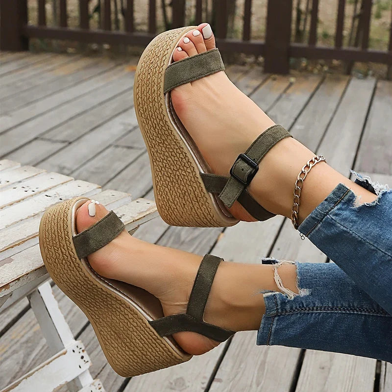 2026 Summer Chunky Platform Sandals Women Plus Size 43 Wedge High Heeled Sandals Woman Ankle Strap Thick Bottom Sandalias Mujer