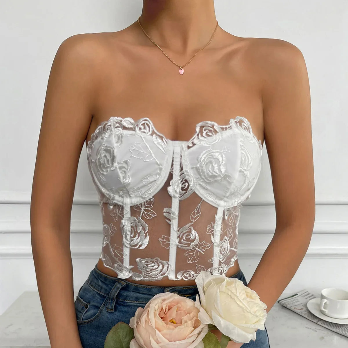 Phantasy Sexy Lace See through Crop Top Women Fashion Floral Embroidery Black Tank Top Night club Dress up 2026 Summer Outfit