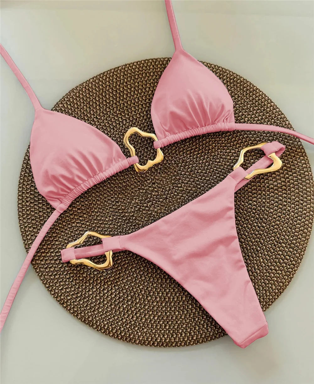 Sexy Halter Micro Bikini 2025 Women Swimsuit Solid Swimwear Thong Bikinis Set Brazilian Beach Wear Bathing Suit Biquini Female