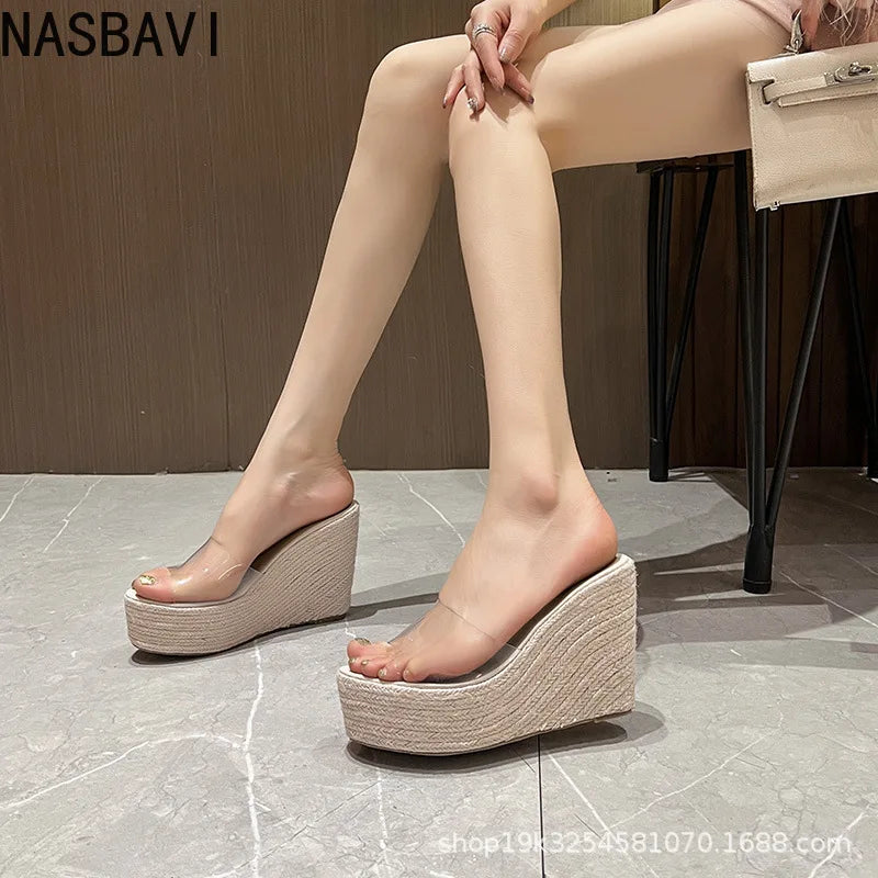NASBAVI Summer Fashion PVC Jelly Wedges Platform Women's Slippers Sandals Casual Shoes Size 34-40