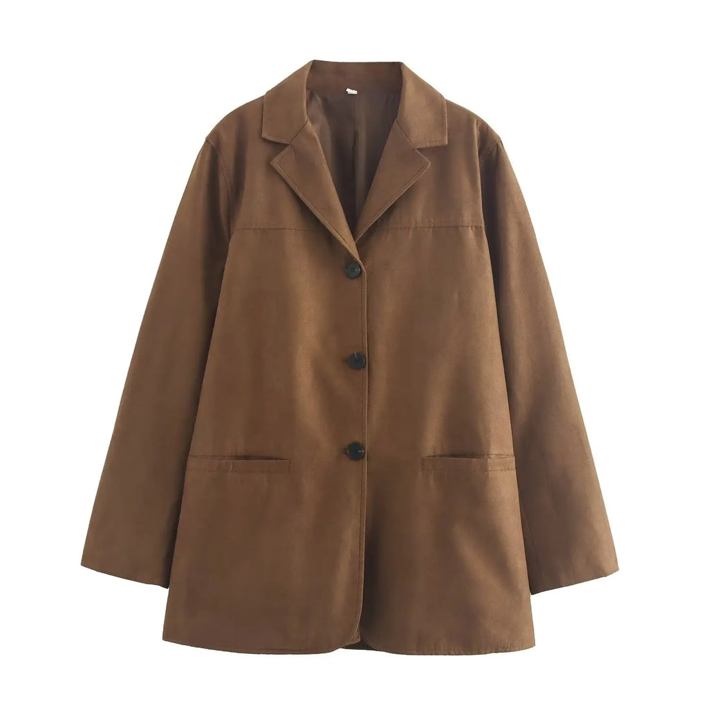 Foridol Turn Down Collar Brown Autumn Jacket for Women Casual Single Breasted Long Coat Jacket Female Winter Jacket Back Slit