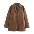 Foridol Turn Down Collar Brown Autumn Jacket for Women Casual Single Breasted Long Coat Jacket Female Winter Jacket Back Slit
