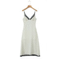 Style Lace Trim Spliced Camisole Dress For Women Polka Dot Print Vacation Beach Long Dress Backless Deep V Sleeveless Dress 82UF