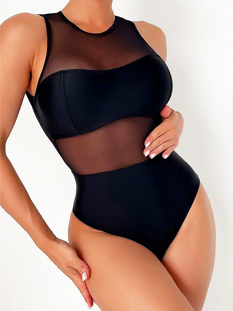 Sexy See Through Black Mesh Sheer Women Swimwear One Piece Swimsuit Female Monokini Backless Bathing Suit Swim Beach Wear Lady