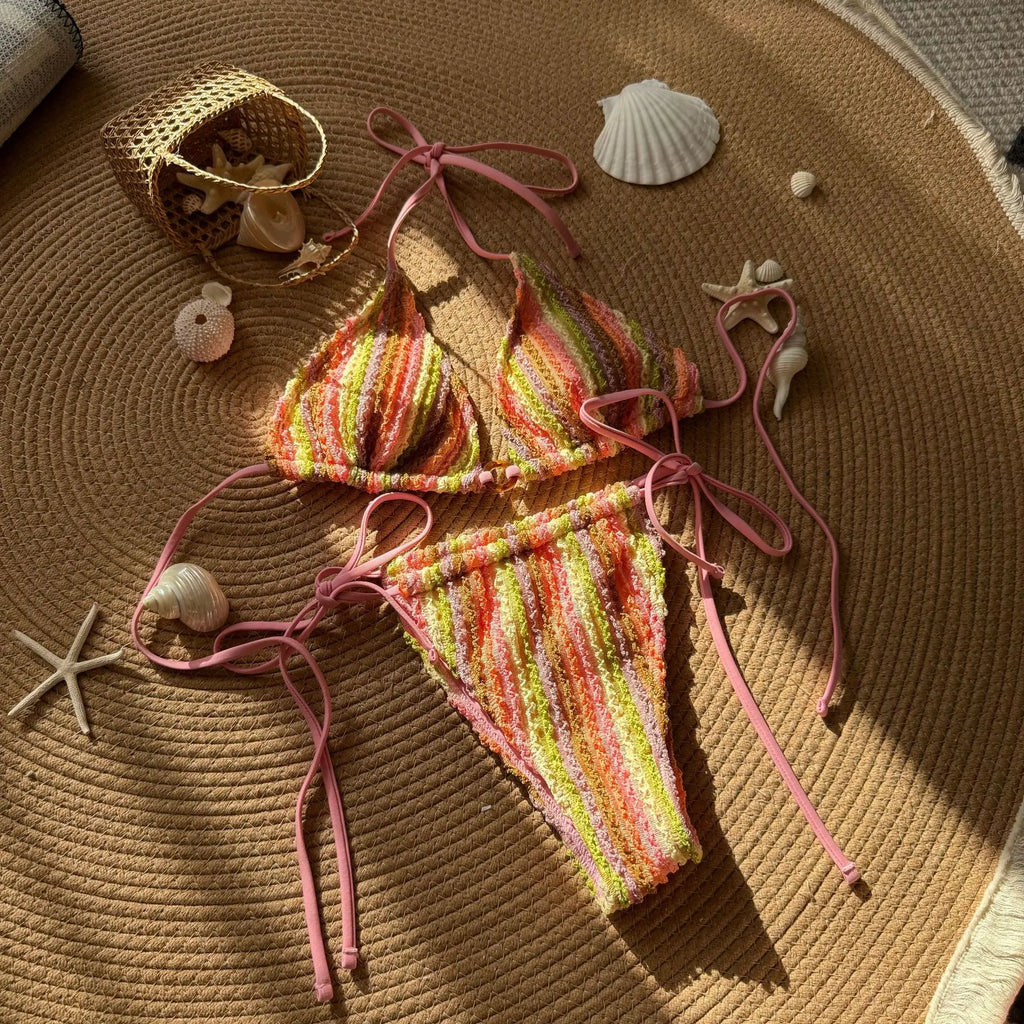 DEKA Tie-Up Bikini Set Bathing Suit Beachwear Women Sexy Swimsuits Halter Swimwear Padded Bra Thong Bottoms Female Bikin