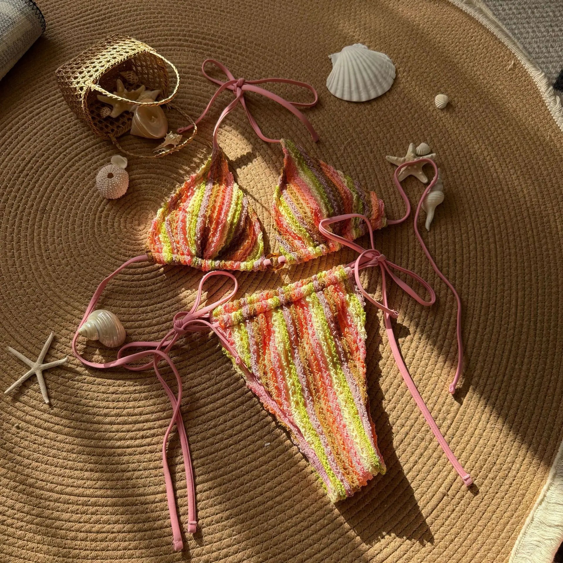 DEKA Tie-Up Bikini Set Bathing Suit Beachwear Women Sexy Swimsuits Halter Swimwear Padded Bra Thong Bottoms Female Bikin