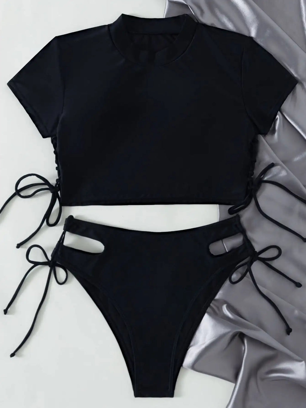 High Neck Bikini 2026 Women Swimsuit Solid Drawstring Swimwear Female Beachwear Bathers Bathing Swimming Suit Summer