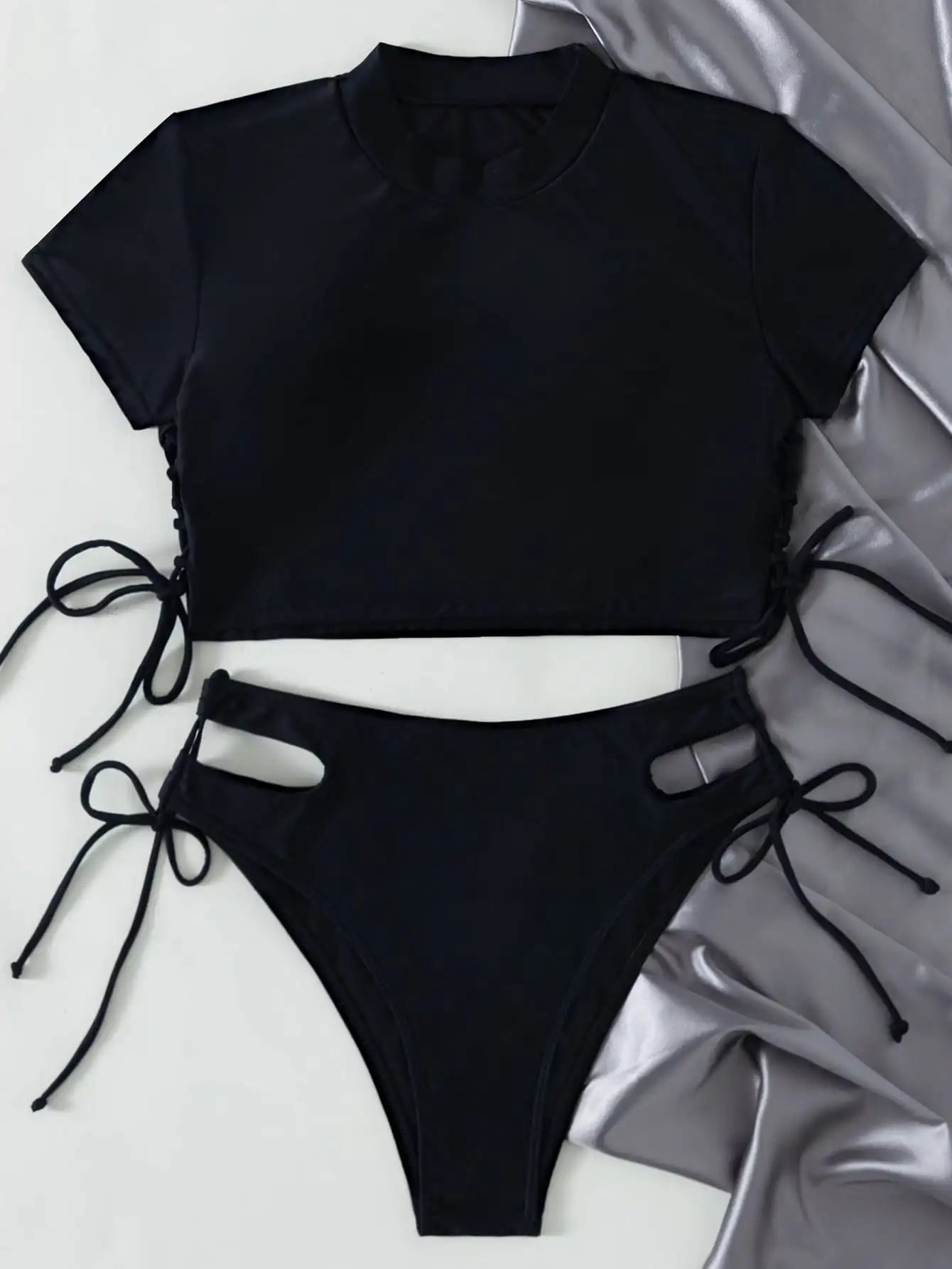 High Neck Bikini 2026 Women Swimsuit Solid Drawstring Swimwear Female Beachwear Bathers Bathing Swimming Suit Summer