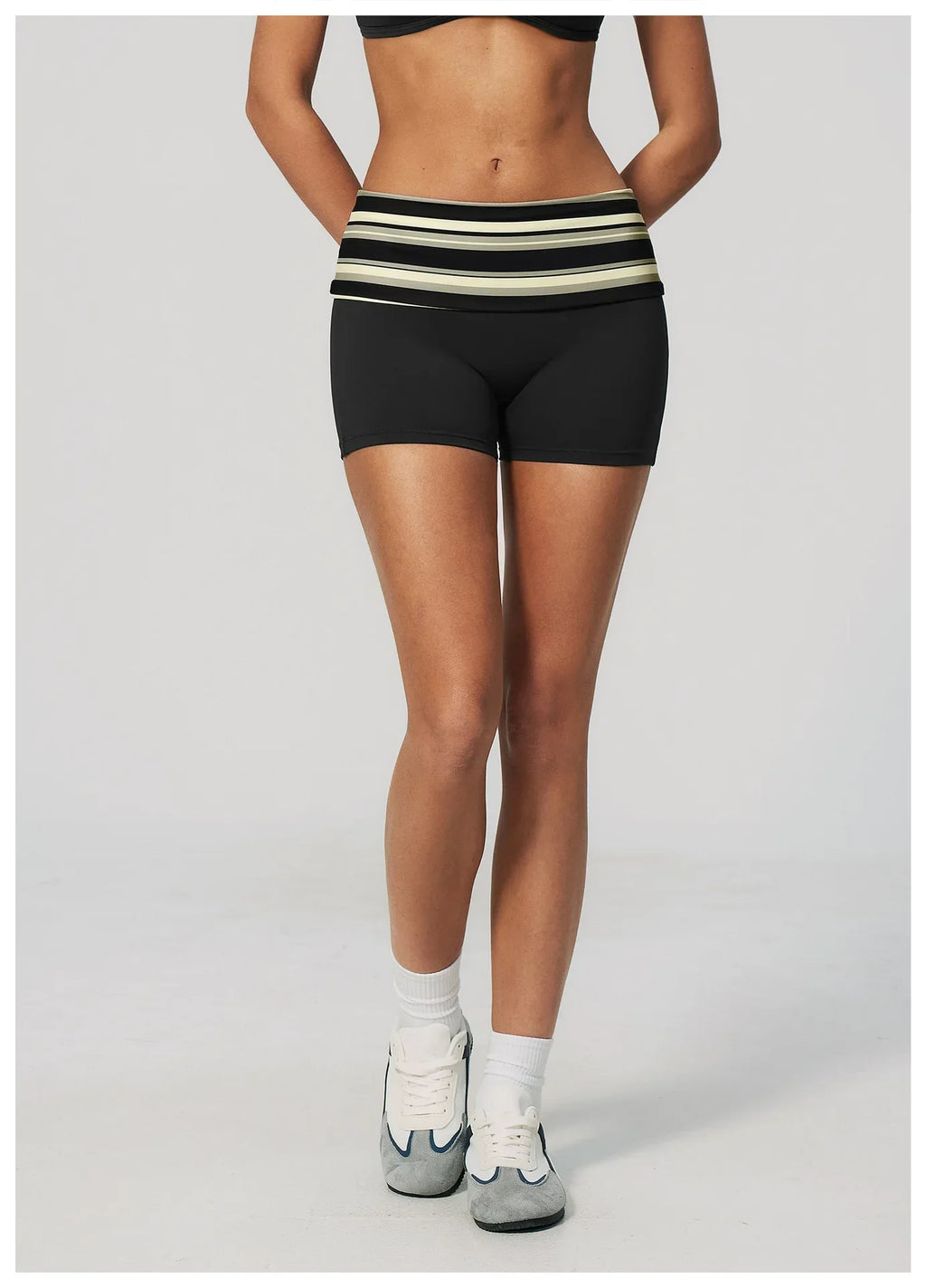 Summer Striped Polka Dot Contrast High Waist Yoga Shorts Hip Lifting Sports Tights Outdoor Workout Fitness Gym Running Pants