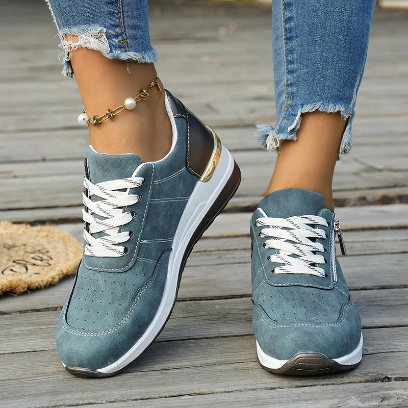 Plus Size 44 Platform Casual Sneakers for Women Lace Up Anti Slip Thick Sole Sport Shoes Woman 2026 Spring Zipper Walking Shoes