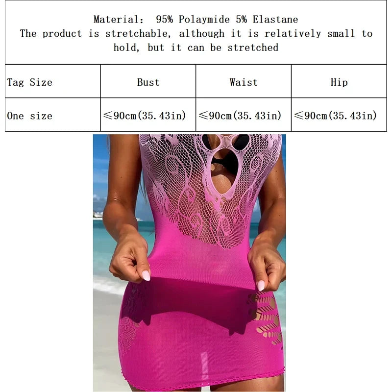 Fishnet Women Sexy Beach Cover Up Dress Women Stretch See Through Sleeveless without Bikini Swimsuit Coverup Mini Beachwea