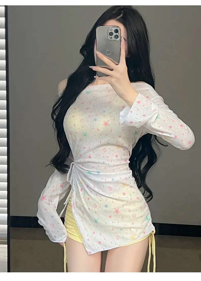 New Swimsuit for Women, Split Long Sleeved Sun Protection, Fresh and Sweet, Pure Desire, Beach Three Piece Swimsuit Set