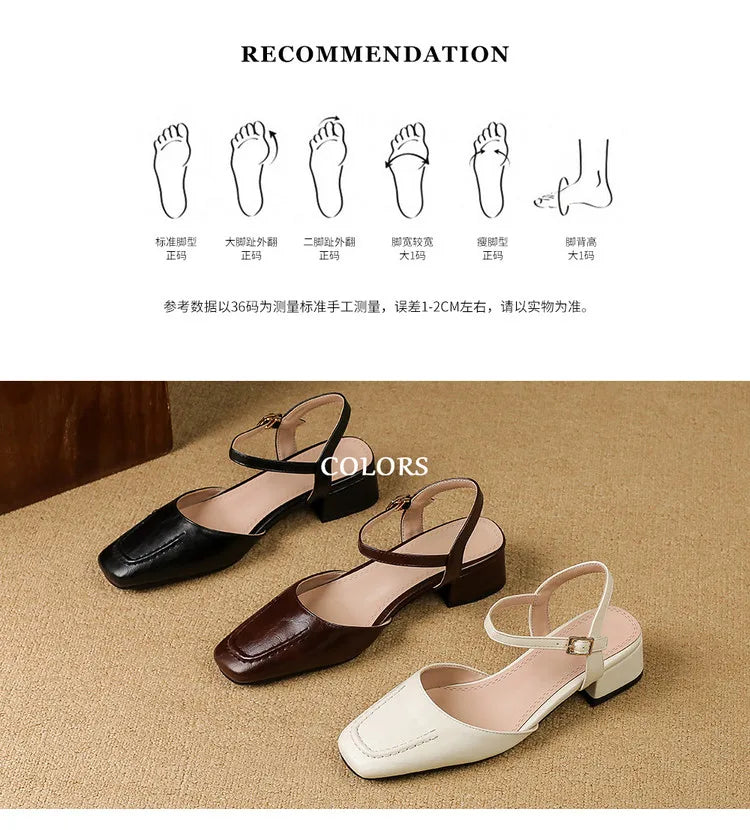 Plus Size 34-41 Women's Sheepskin Narrow Band T-strap Square Toe Summer Sandals 3.5cm Thick Low Heel Elegant Ladies Dress Shoes