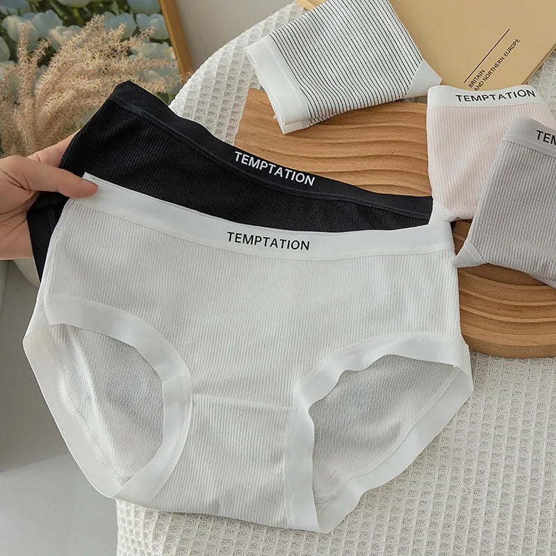 1 Pack Women's Ribbed Mid-Rise Panties Simple Letter Waistband Underwear 5 Colors Briefs Soft Breathable Comfort Fit Lingerie