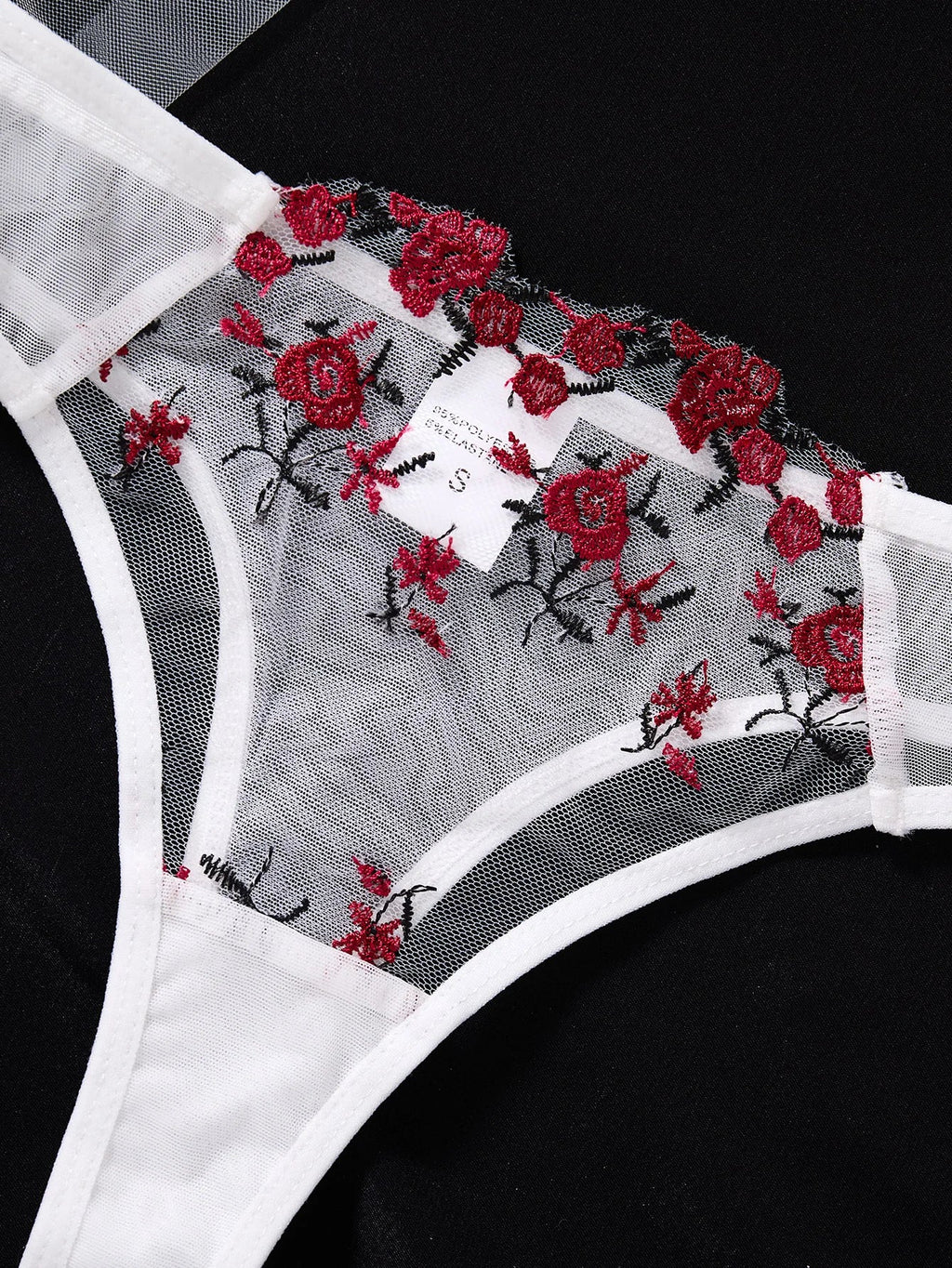 White embroidered floral lingerie set - a sexy bra and thong combination with heart-shaped decorations for ladies ZA824026