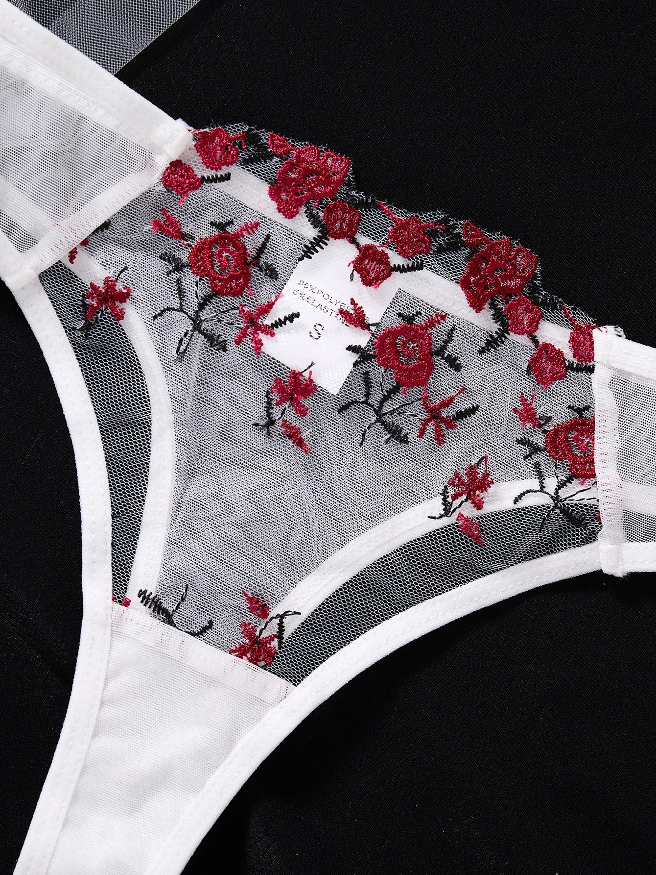 White embroidered floral lingerie set - a sexy bra and thong combination with heart-shaped decorations for ladies ZA824026