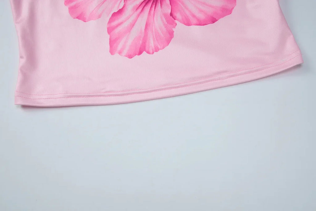 FDYOUI 2026 Summer Flower Print Pink Tank Tops for Women Casual Sexy Backless Crop Top Girls Sleeveless T-shirt Y2K Streetwear