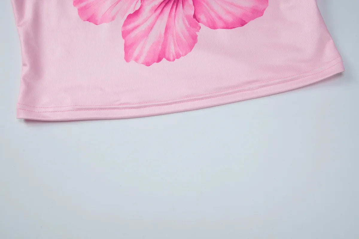 FDYOUI 2026 Summer Flower Print Pink Tank Tops for Women Casual Sexy Backless Crop Top Girls Sleeveless T-shirt Y2K Streetwear