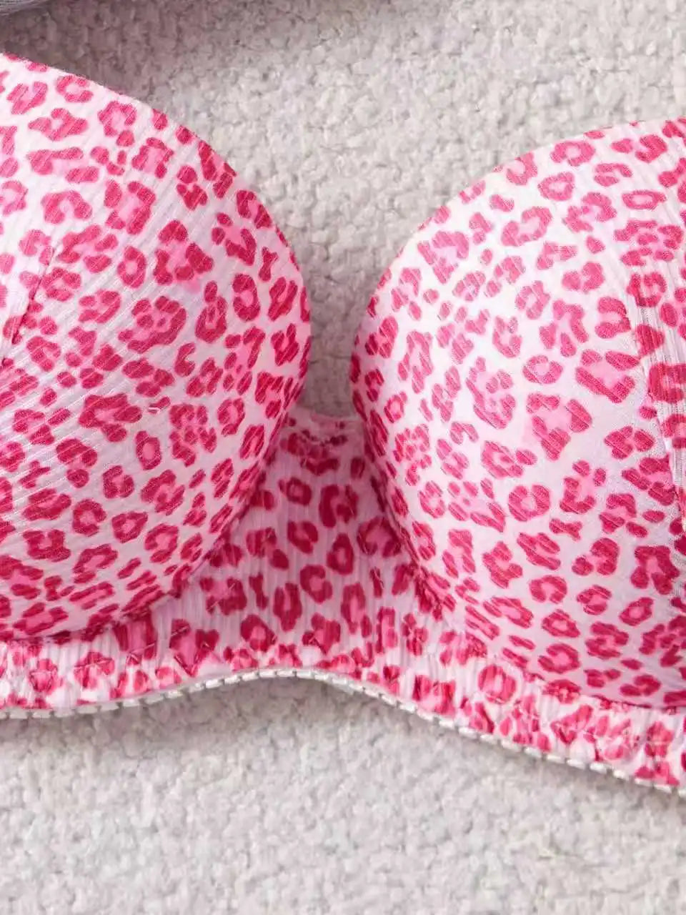 Single Piece Pink Leopard Print Bra Adorable Daily Wear Gathered Effect Feminine Underwear Comfortable Bra for Women