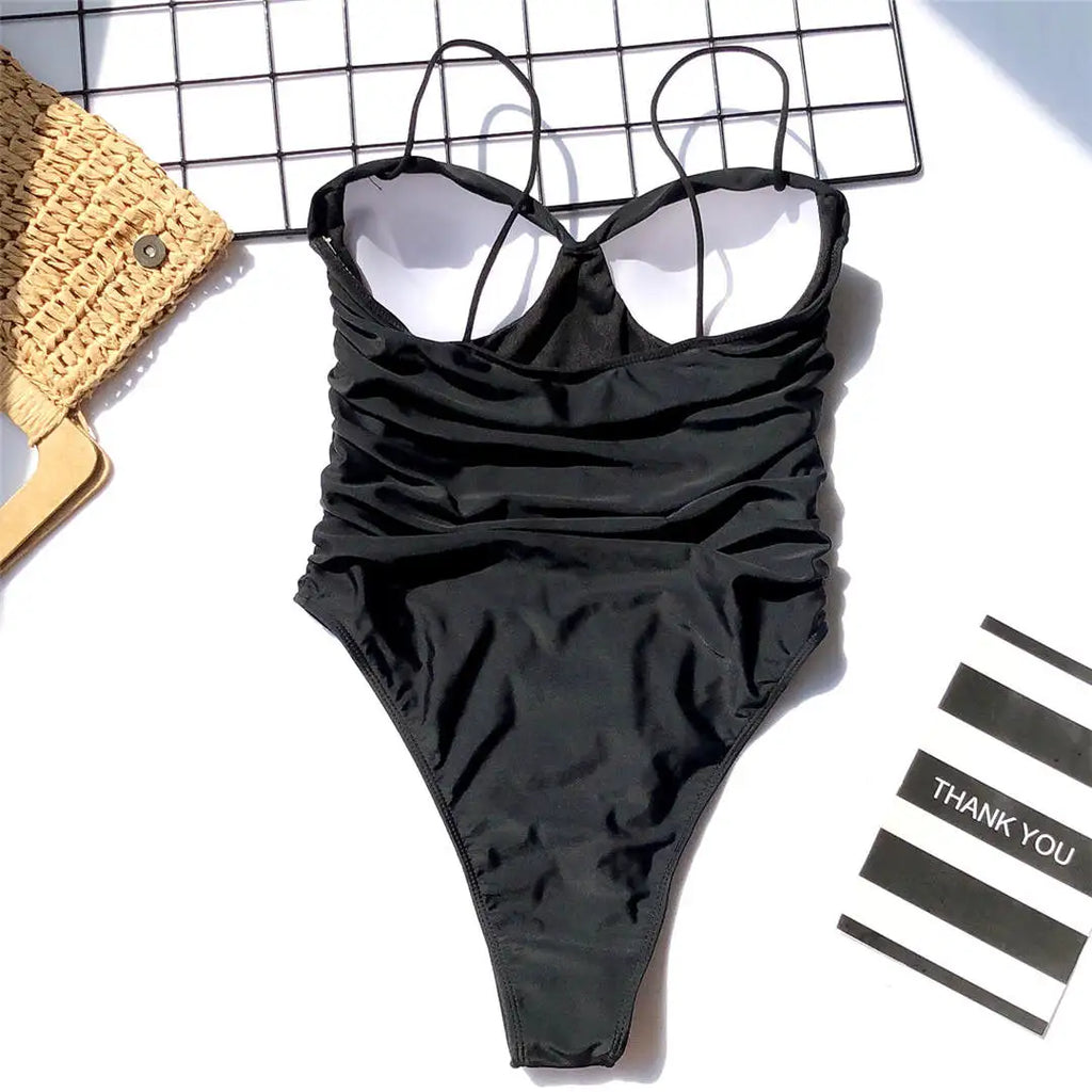 New Sexy High Cut Leopard Push Up Bra Cup One Piece Swimsuit Female Swimwear Women Bather Bandeau Bathing Suit Swim Lady V1654