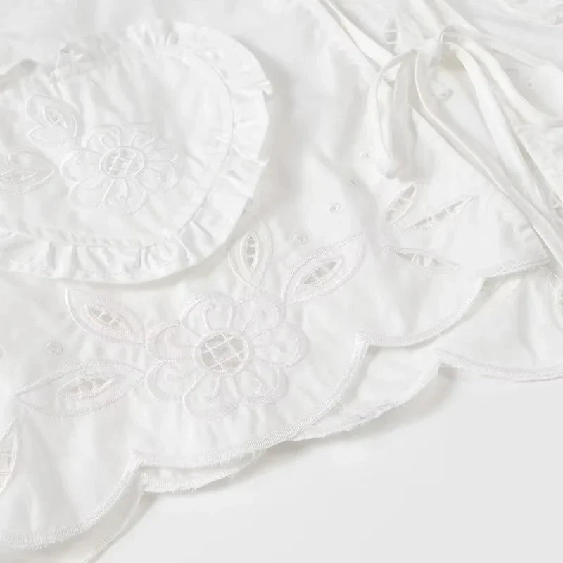 Foridol Heart Embroidery White Cotton Women Blouse Bowknot Spring Summer Lantern Sleeve Casual Shirt V Neck Loose Chic Blusa
