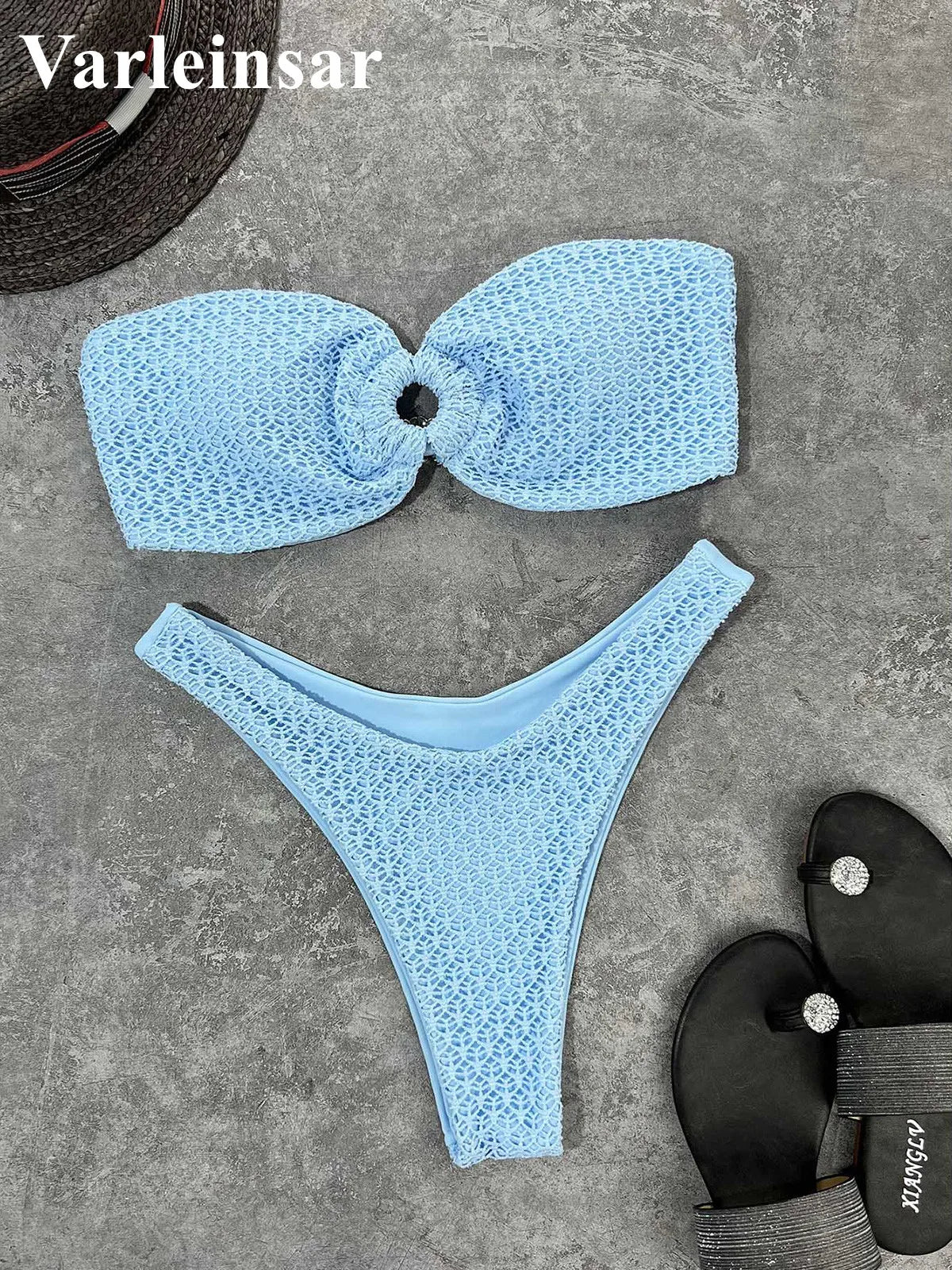 Sexy Wrinkled Bandeau Strapless Bikini Women Swimwear Female Swimsuit Two-Pieces Bikini Set Bather Bathing Suit Swim Lady V3367L
