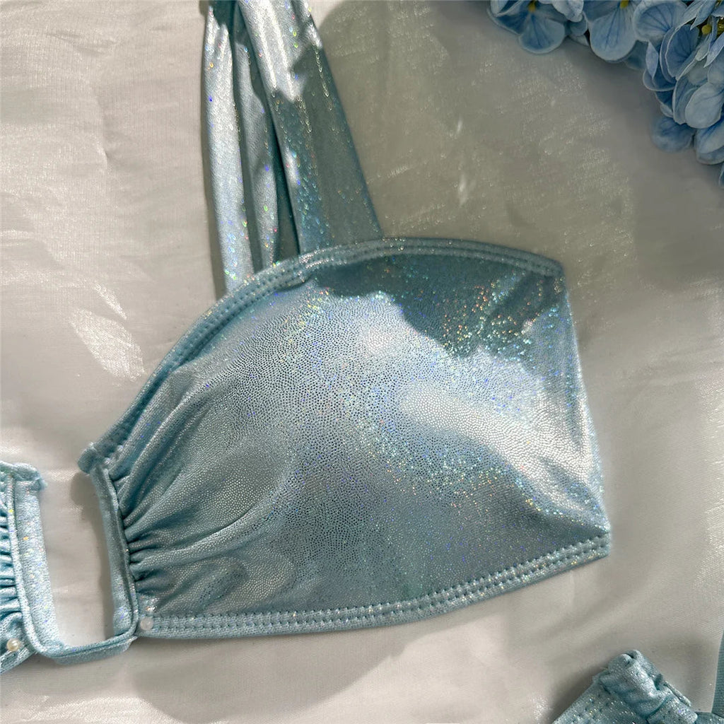 U Shaped Glitter Sparkling Shiny Bikini Female Swimsuit Two-Pieces Bikini Set Women Swimwear Brazilian Bathing Suit Bather V7564