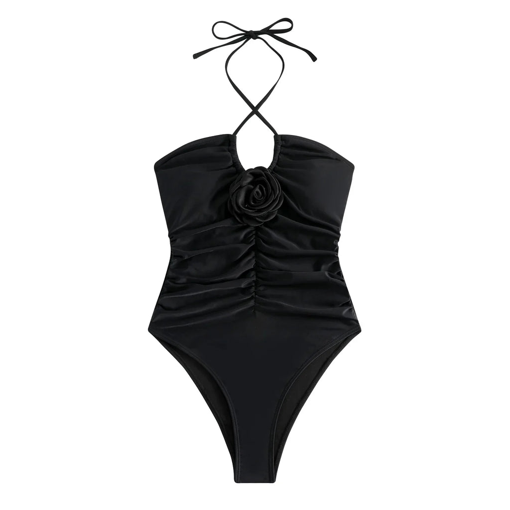 2024 3D Flower Swimsuit One Piece Slim Vintage Swimwear Women Sexy Bathers Bathing Swimming Swim Suit Female Beachwear White