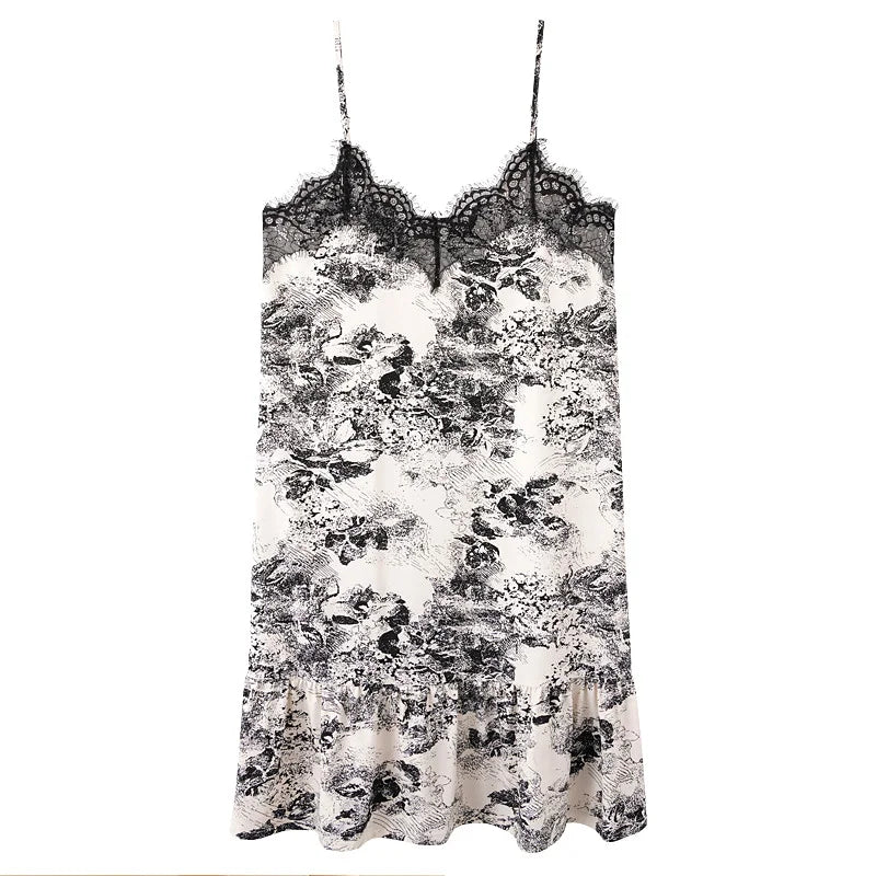 Summer Pajamas Lace Sling Camisolas Night Dress Plus Size Modal Lingerie Sleep Dress for Women Nightgown Retro Sexy Dress