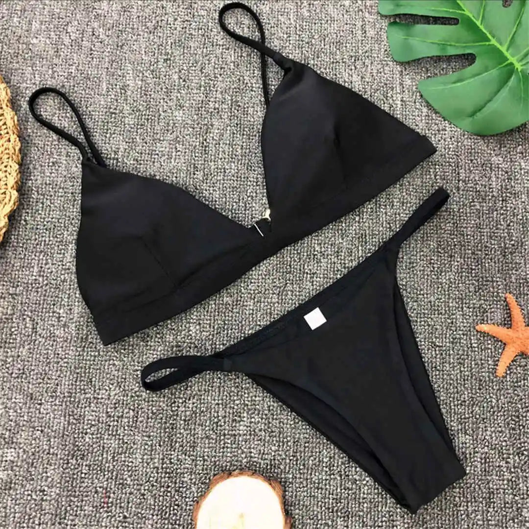 New Sexy Padded Brazilian Bikini Women Swimwear Female Swimsuit Two-Pieces Bikini Set Solid Bather Bathing Suit Swim Lady V64A